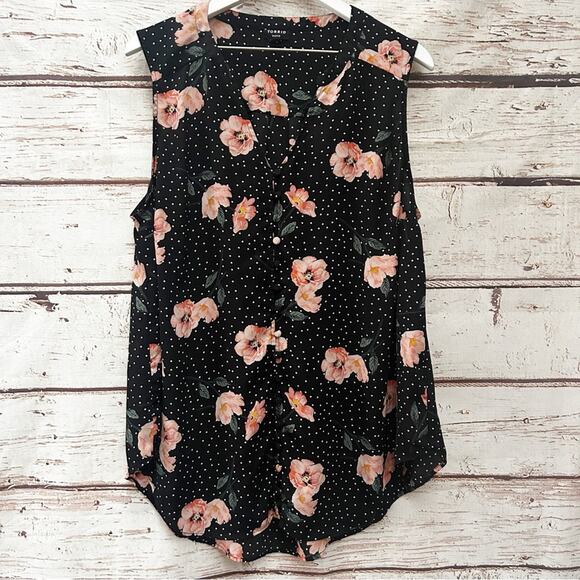 TORRID Polka Dot Floral Harper Sleeveless Blouse Sz 1 - Picture 3 of 5